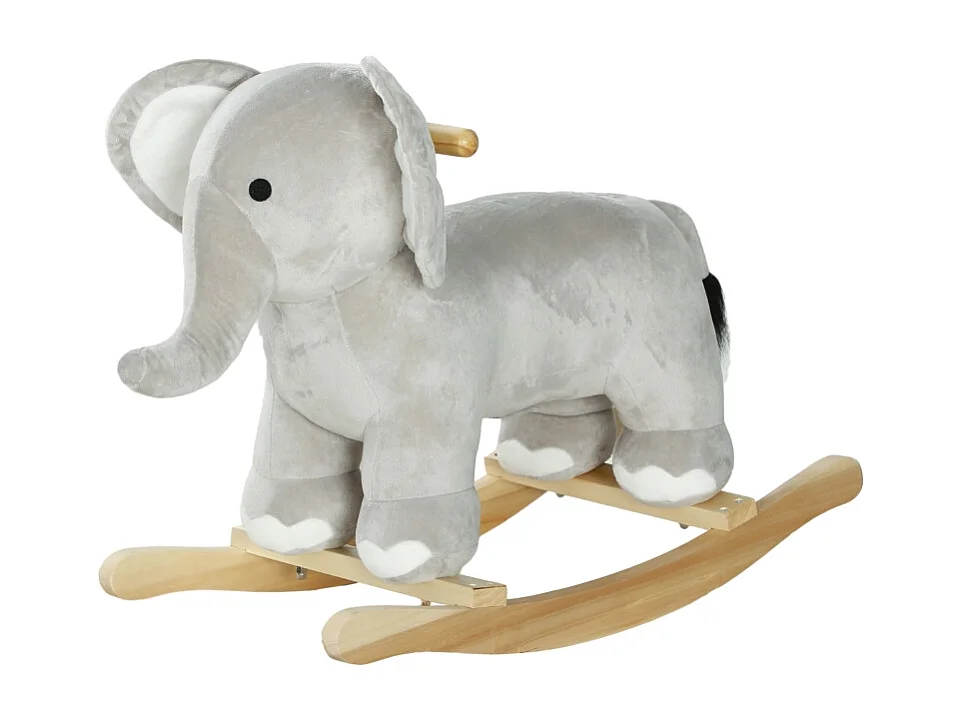 Cheval à bascule éléphant, effets sonores, base stable, polyester, gris (64.5x31x52cm)