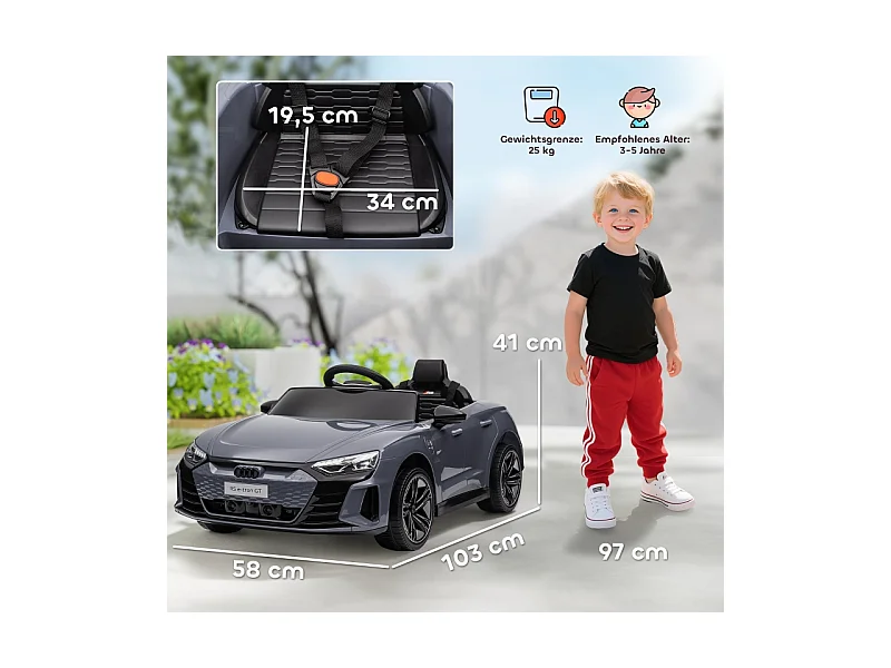 Voiture électrique pour enfants 12V, 2 moteurs, télécommande 2,4 GHz, 4 roues amorties, gris (103x58x41cm)