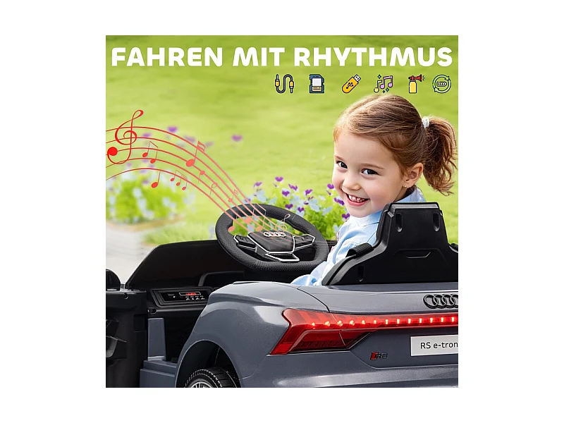 Voiture électrique pour enfants 12V, 2 moteurs, télécommande 2,4 GHz, 4 roues amorties, gris (103x58x41cm)