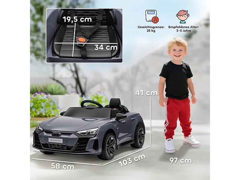 Voiture électrique pour enfants 12V, 2 moteurs, télécommande 2,4 GHz, 4 roues amorties, gris (103x58x41cm)