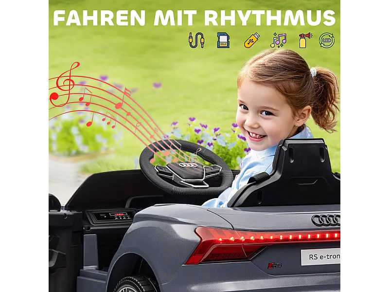 Voiture électrique pour enfants 12V, 2 moteurs, télécommande 2,4 GHz, 4 roues amorties, gris (103x58x41cm)