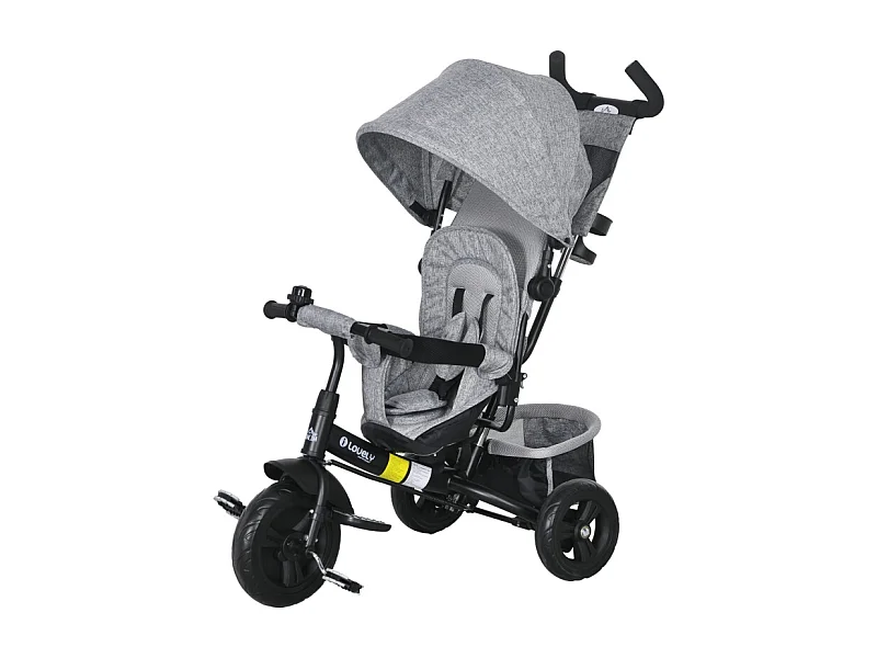 Tricycle évolutif 6-en-1 avec canne parentale, siège rembourré, harnais 5 points, panier, porte-gobelet, polyester gris (102x49x102cm)