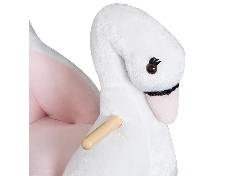 Cheval à bascule doux pour enfants, design kawaii, peluche et bois, rose et blanc (60x32x55cm)