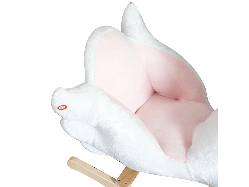 Cheval à bascule doux pour enfants, design kawaii, peluche et bois, rose et blanc (60x32x55cm)