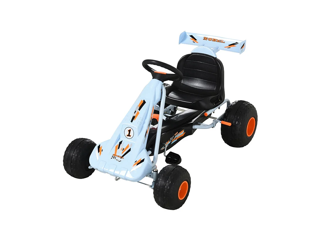 Go-kart à pédales pourGo-kart à pédales pour enfants dès 3 ans, siège réglable, acier, bleu clair (97x66x59cm)