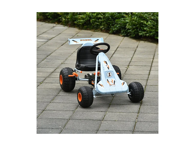 Go-kart à pédales pourGo-kart à pédales pour enfants dès 3 ans, siège réglable, acier, bleu clair (97x66x59cm)