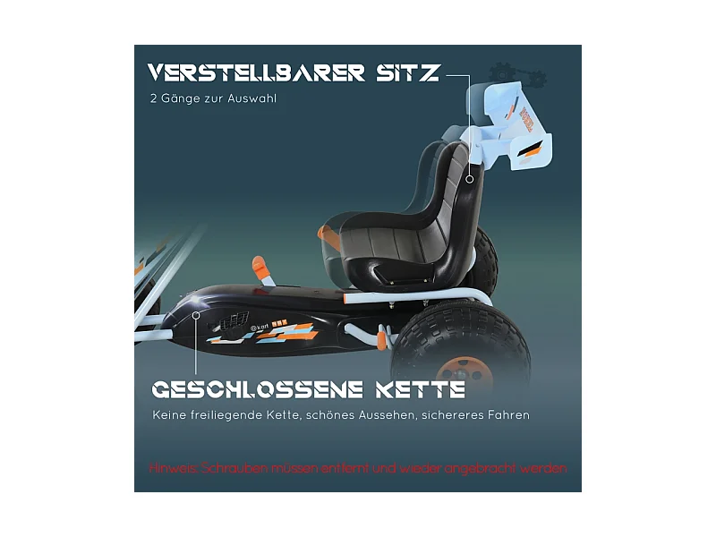 Go-kart à pédales pourGo-kart à pédales pour enfants dès 3 ans, siège réglable, acier, bleu clair (97x66x59cm)