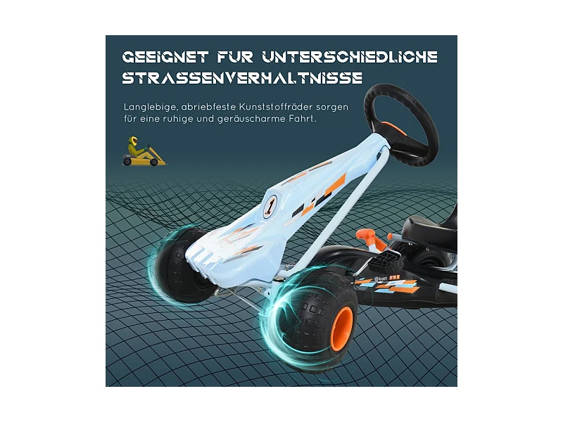 Go-kart à pédales pourGo-kart à pédales pour enfants dès 3 ans, siège réglable, acier, bleu clair (97x66x59cm)