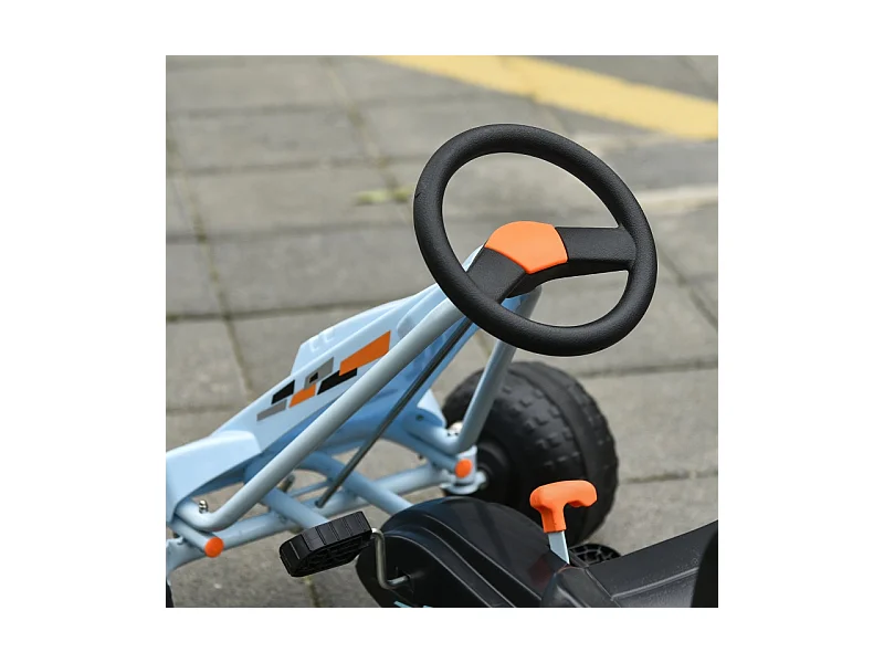 Go-kart à pédales pourGo-kart à pédales pour enfants dès 3 ans, siège réglable, acier, bleu clair (97x66x59cm)
