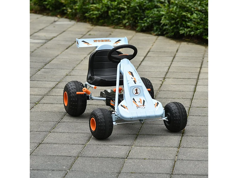 Go-kart à pédales pourGo-kart à pédales pour enfants dès 3 ans, siège réglable, acier, bleu clair (97x66x59cm)
