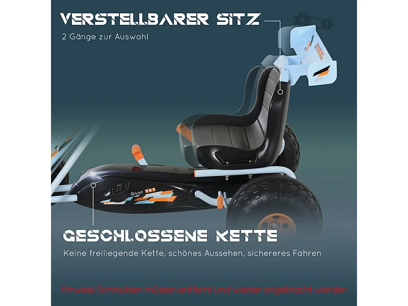 Go-kart à pédales pourGo-kart à pédales pour enfants dès 3 ans, siège réglable, acier, bleu clair (97x66x59cm)