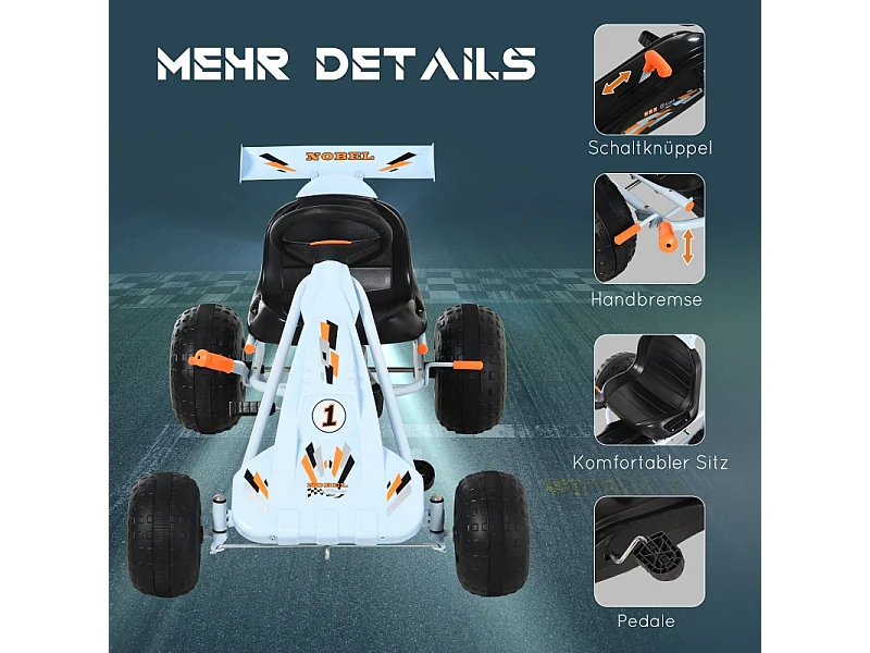 Go-kart à pédales pourGo-kart à pédales pour enfants dès 3 ans, siège réglable, acier, bleu clair (97x66x59cm)