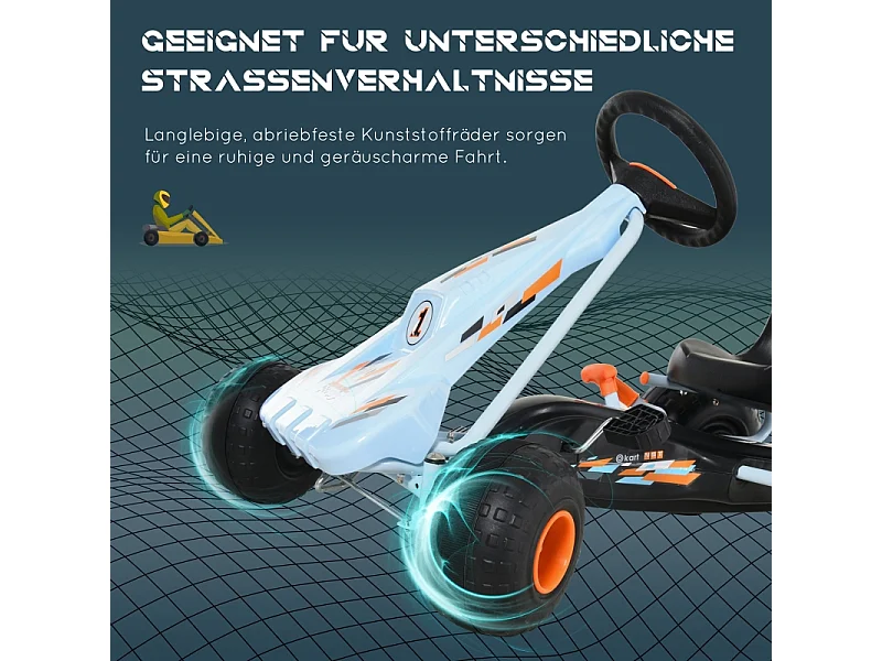 Go-kart à pédales pourGo-kart à pédales pour enfants dès 3 ans, siège réglable, acier, bleu clair (97x66x59cm)