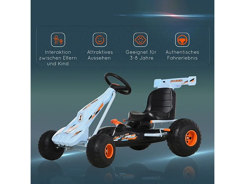Go-kart à pédales pourGo-kart à pédales pour enfants dès 3 ans, siège réglable, acier, bleu clair (97x66x59cm)