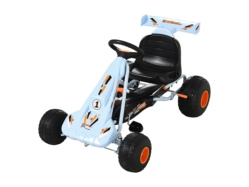 Go-kart à pédales pourGo-kart à pédales pour enfants dès 3 ans, siège réglable, acier, bleu clair (97x66x59cm)