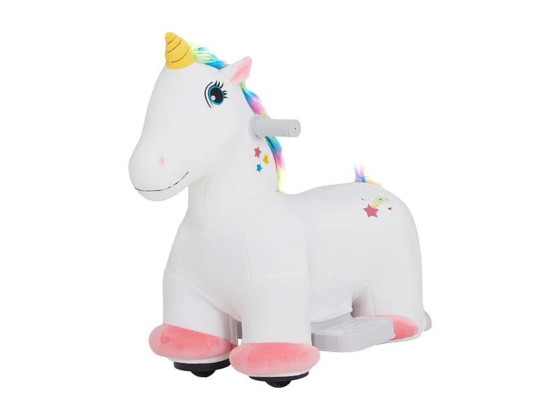Auto elettrica unicorno per bambini 6V giocattolo a pedali con musica in poliestere bianco (69x34x53cm)