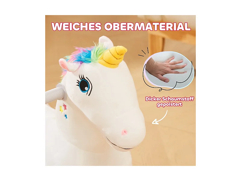 Voiture électrique licorne pour enfants 6V, jouet à pédales avec musique, polyester, blanc (69x34x53cm)