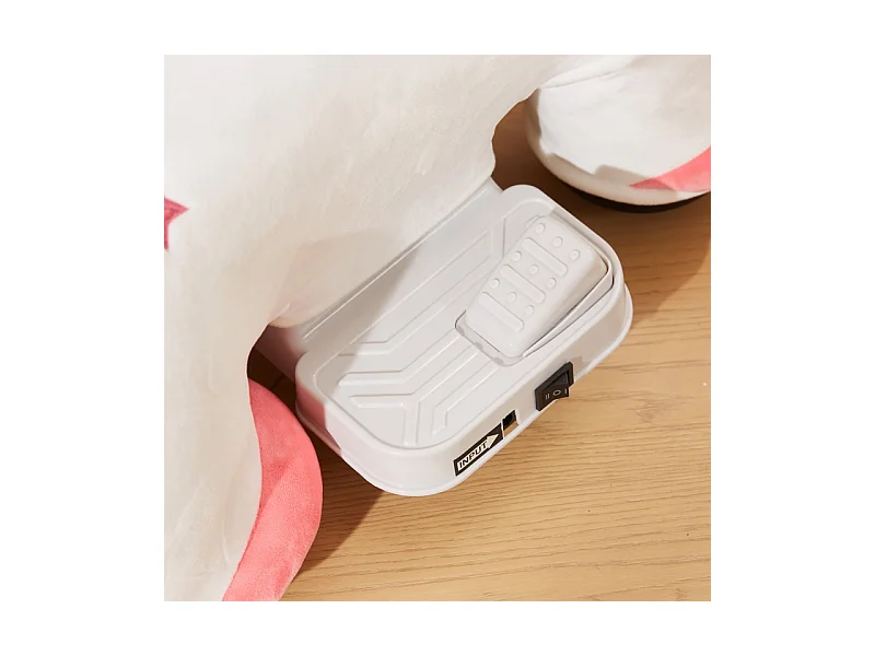 Voiture électrique licorne pour enfants 6V, jouet à pédales avec musique, polyester, blanc (69x34x53cm)