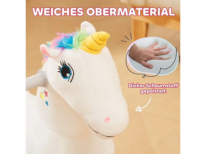 Voiture électrique licorne pour enfants 6V, jouet à pédales avec musique, polyester, blanc (69x34x53cm)