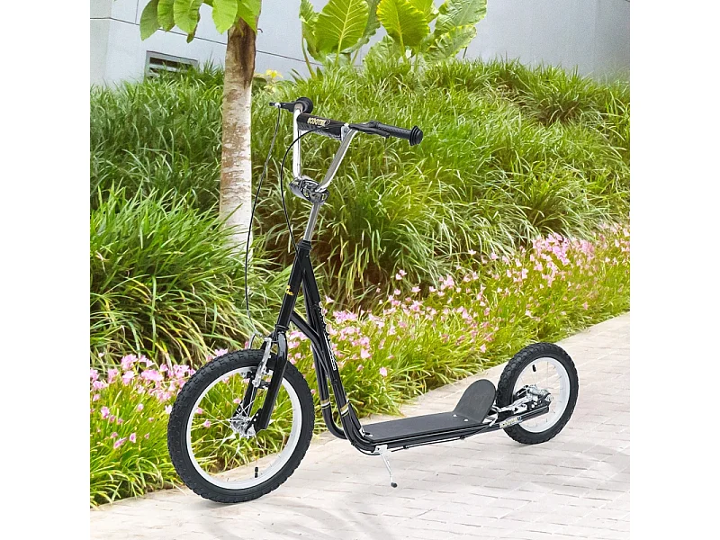 Trottinette enfant 16/12 pouces avec freins, cadre en acier, pneus air, noir (135x58x100cm)