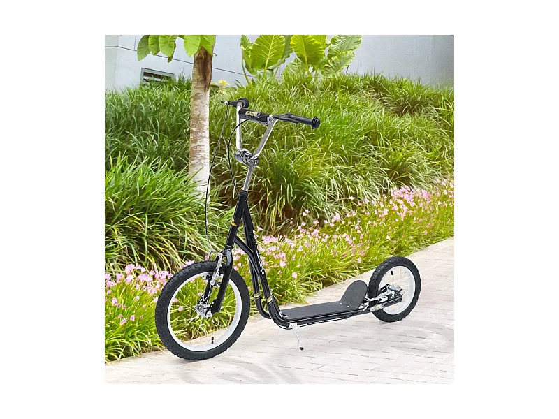 Trottinette enfant 16/12 pouces avec freins, cadre en acier, pneus air, noir (135x58x100cm)