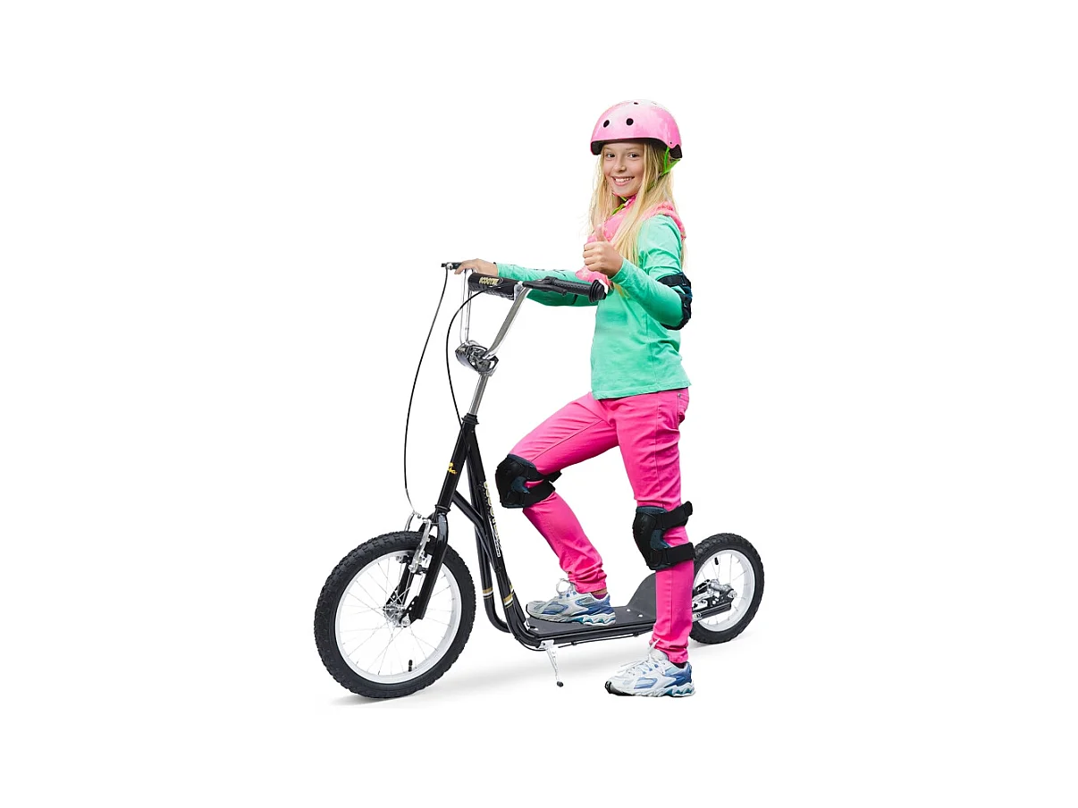 Trottinette enfant 16/12 pouces avec freins, cadre en acier, pneus air, noir (135x58x100cm)