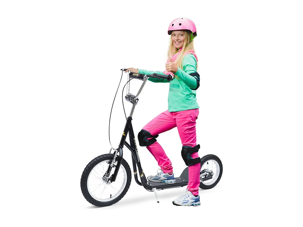 Trottinette enfant 16/12 pouces avec freins, cadre en acier, pneus air, noir (135x58x100cm)