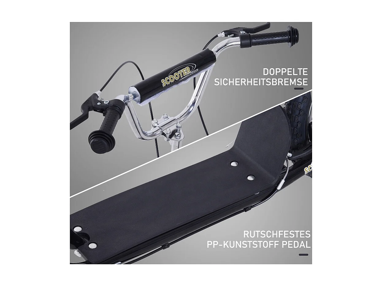 Trottinette enfant 16/12 pouces avec freins, cadre en acier, pneus air, noir (135x58x100cm)