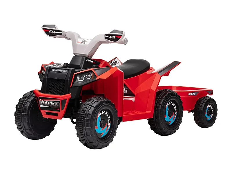 Quad elettrico per bambini con rimorchio, velocità 2,5 km/h, metallo, rosso (106x41,5x48,5 cm)