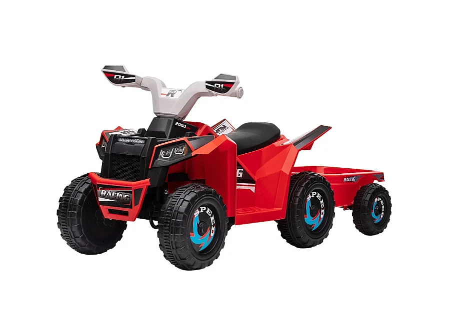 Quad électrique pour enfant avec remorque, vitesse 2.5 km/h, métal, rouge (106x41.5x48.5 cm)