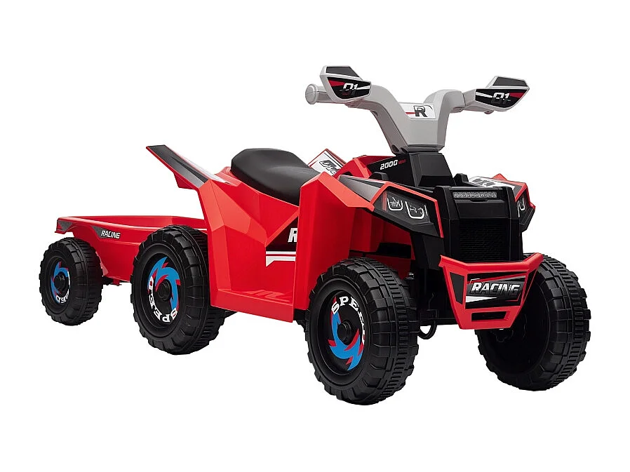 Quad électrique pour enfant avec remorque, vitesse 2.5 km/h, métal, rouge (106x41.5x48.5 cm)