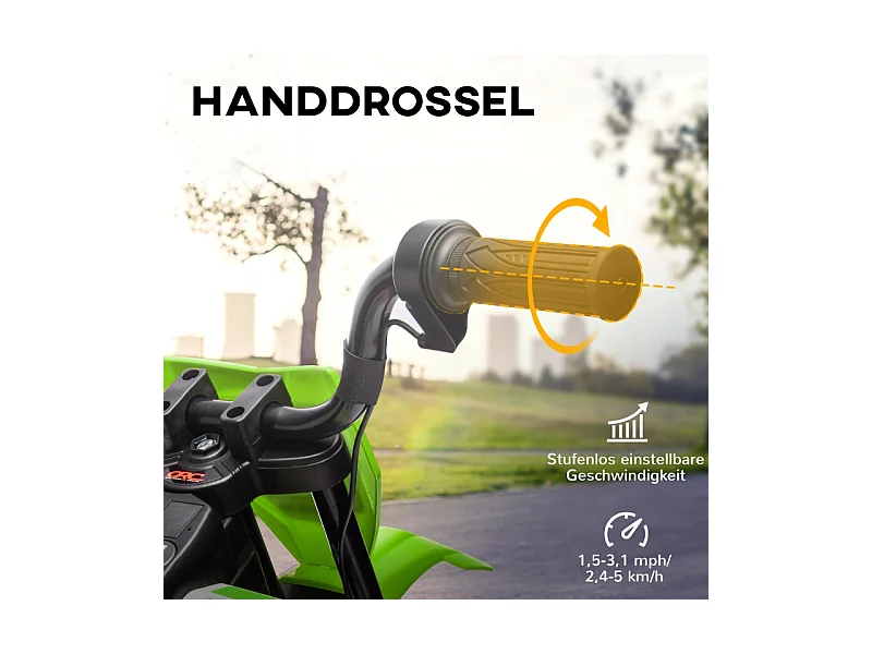 Moto électrique pour enfants, 12V avec roues stabilisatrices, plastique, vert (107x56x70cm)