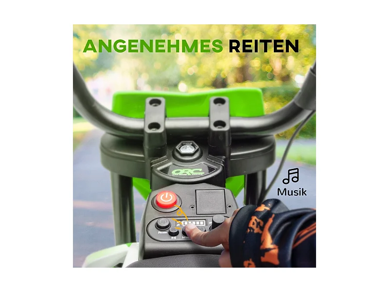 Moto électrique pour enfants, 12V avec roues stabilisatrices, plastique, vert (107x56x70cm)