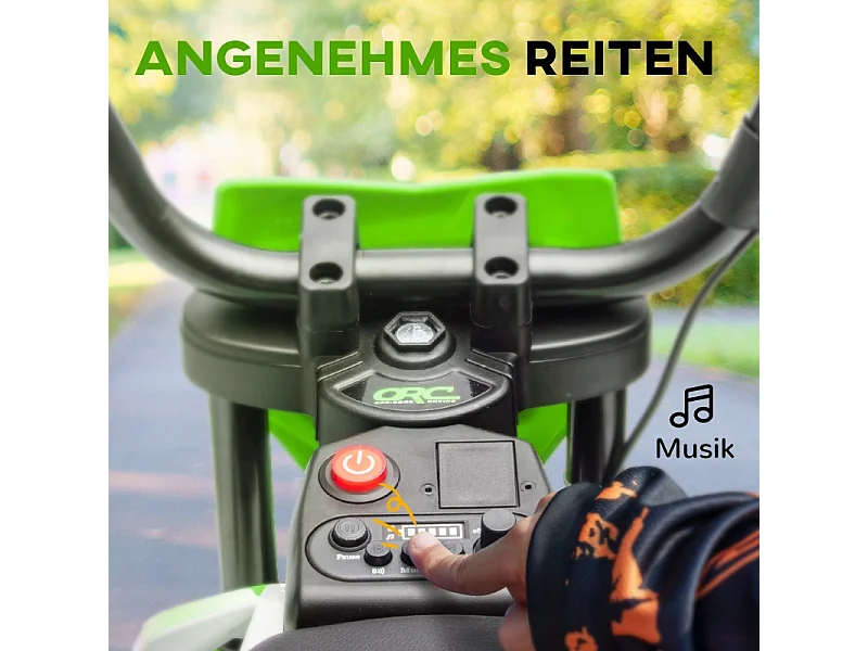 Moto électrique pour enfants, 12V avec roues stabilisatrices, plastique, vert (107x56x70cm)