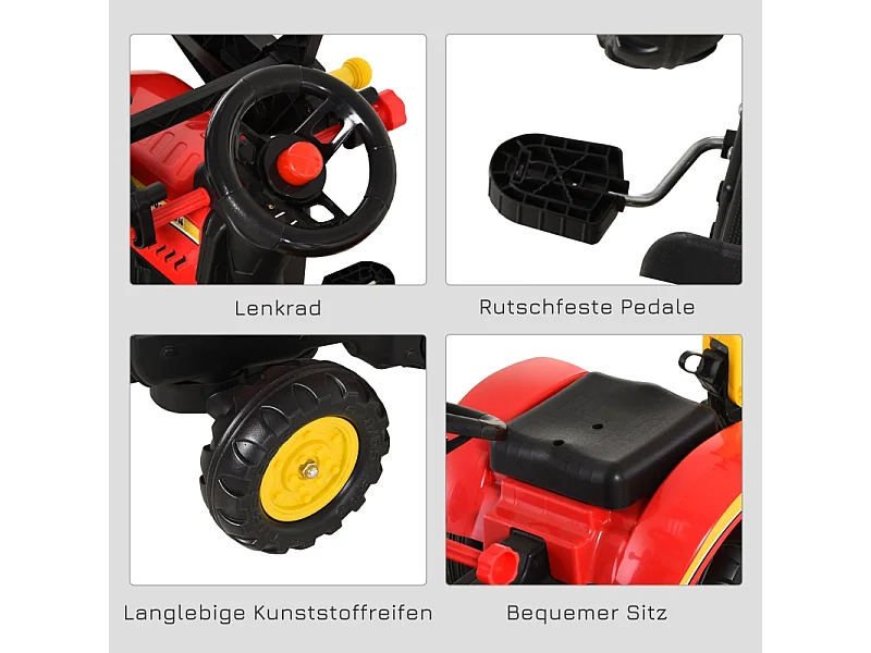 Traptractor met aanhanger en verstelbare voorlader, staal, rood (179x42x59 cm)