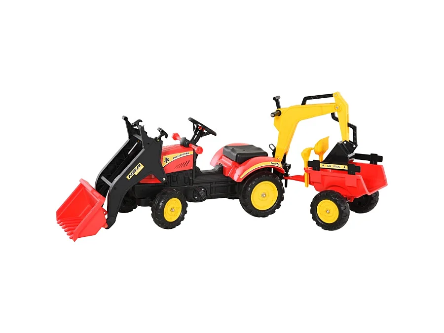 Traptractor met aanhanger en verstelbare voorlader, staal, rood (179x42x59 cm)