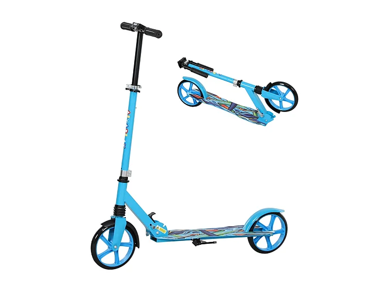 Trottinette pliable pour enfants, réglable en hauteur, 2 grandes roues, frein arrière, plastique, bleu (94x38x103cm)