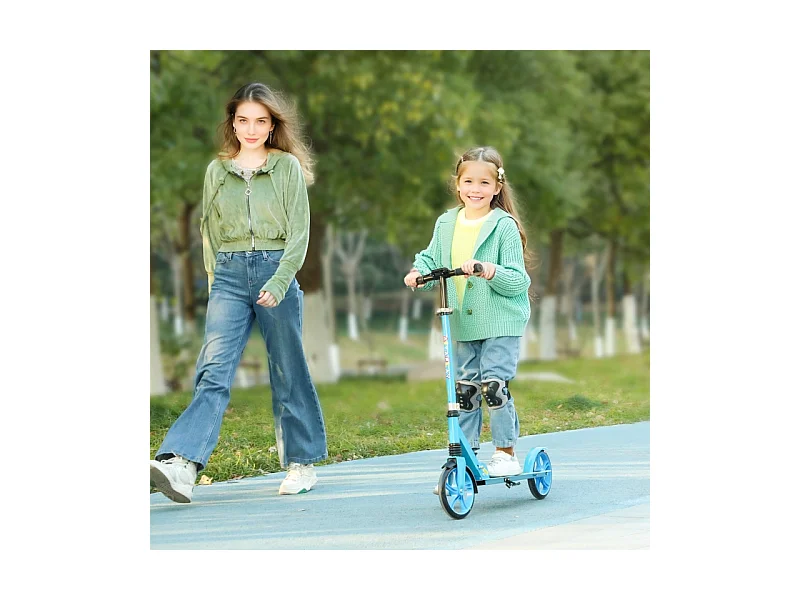 Trottinette pliable pour enfants, réglable en hauteur, 2 grandes roues, frein arrière, plastique, bleu (94x38x103cm)