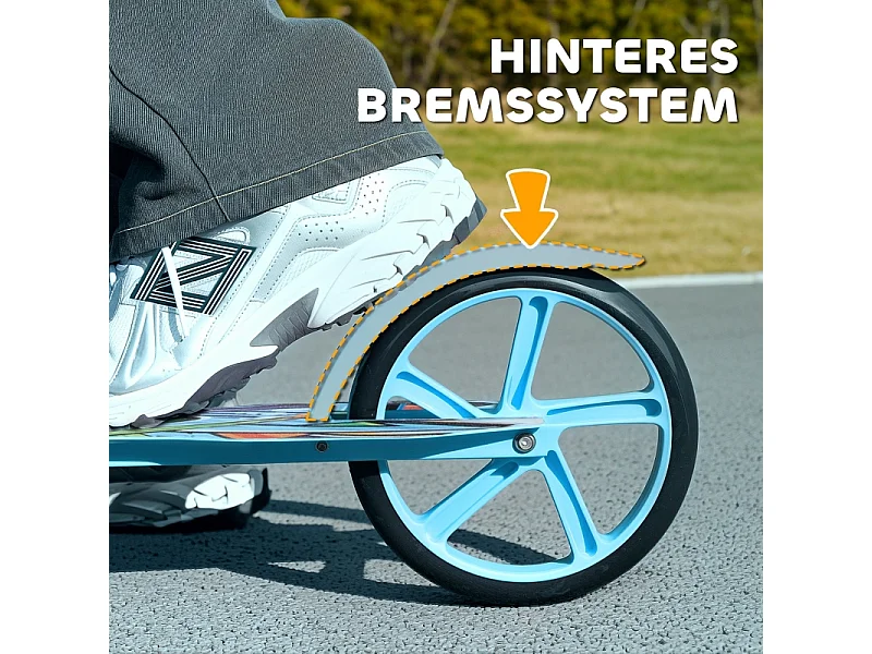 Trottinette pliable pour enfants, réglable en hauteur, 2 grandes roues, frein arrière, plastique, bleu (94x38x103cm)