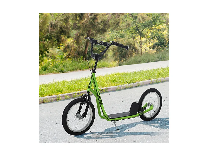 Trottinette enfant avec roues gonflables et frein à main, acier, vert (139x58x96 cm)