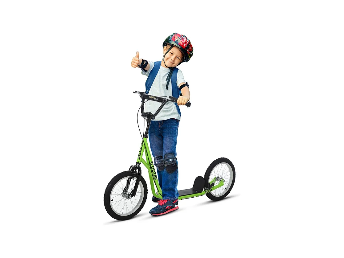 Trottinette enfant avec roues gonflables et frein à main, acier, vert (139x58x96 cm)