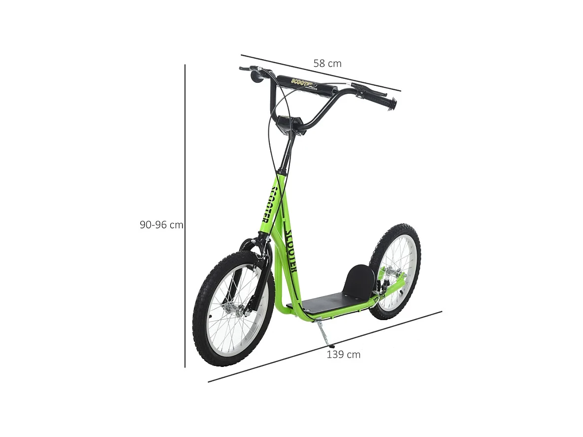 Trottinette enfant avec roues gonflables et frein à main, acier, vert (139x58x96 cm)