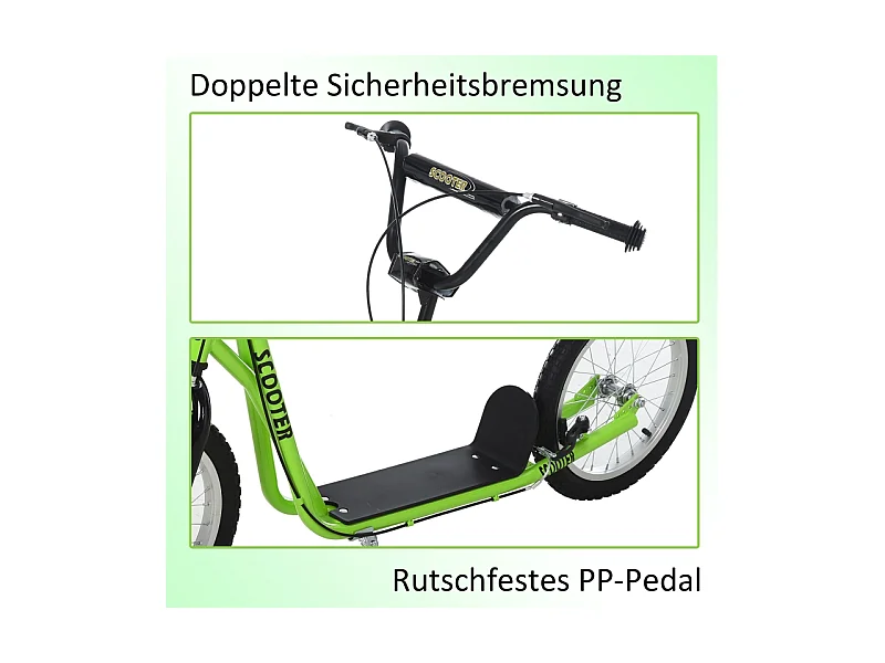 Trottinette enfant avec roues gonflables et frein à main, acier, vert (139x58x96 cm)