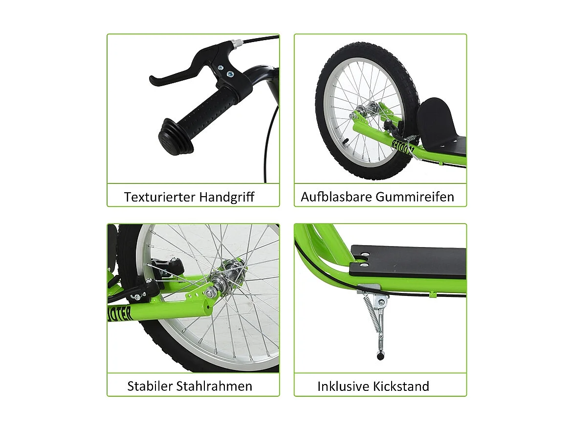 Trottinette enfant avec roues gonflables et frein à main, acier, vert (139x58x96 cm)
