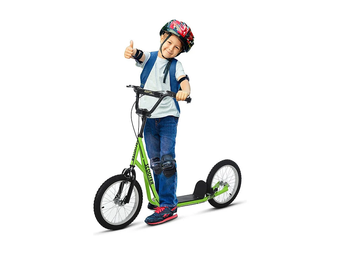 Trottinette enfant avec roues gonflables et frein à main, acier, vert (139x58x96 cm)