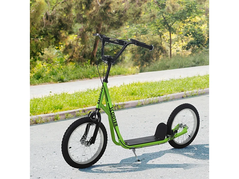 Trottinette enfant avec roues gonflables et frein à main, acier, vert (139x58x96 cm)