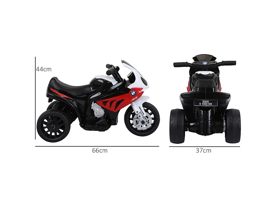 Moto électrique tricycle pour enfant, design sportif, acier, rouge, avec batterie rechargeable (66x37x44cm)
