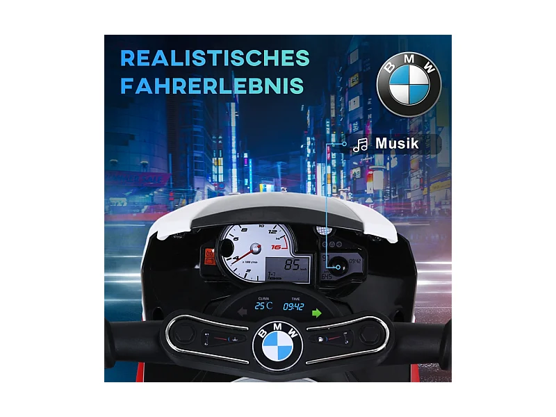 Moto électrique tricycle pour enfant, design sportif, acier, rouge, avec batterie rechargeable (66x37x44cm)