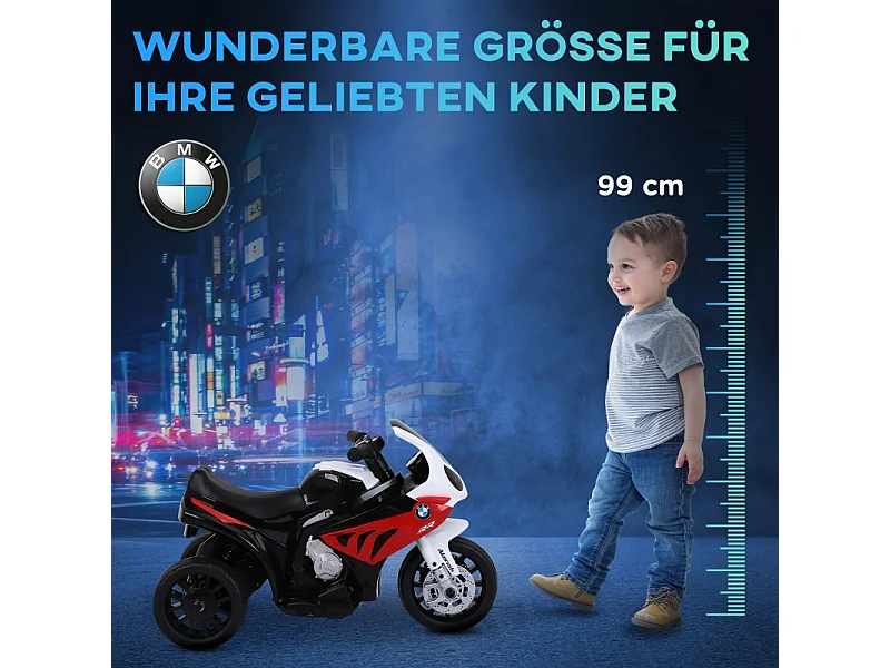 Moto électrique tricycle pour enfant, design sportif, acier, rouge, avec batterie rechargeable (66x37x44cm)