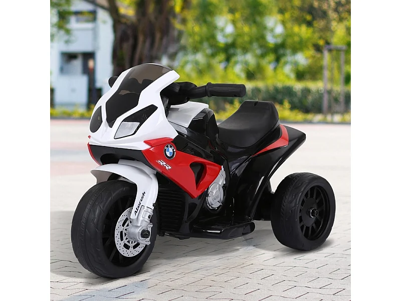 Moto électrique tricycle pour enfant, design sportif, acier, rouge, avec batterie rechargeable (66x37x44cm)